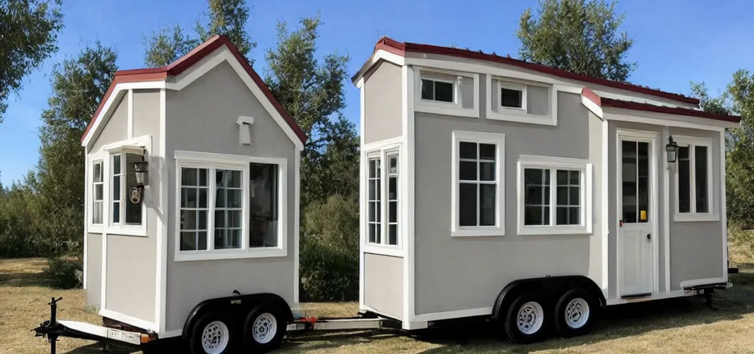 Image similar to greek - inspired tiny house on trailer. roman columns.