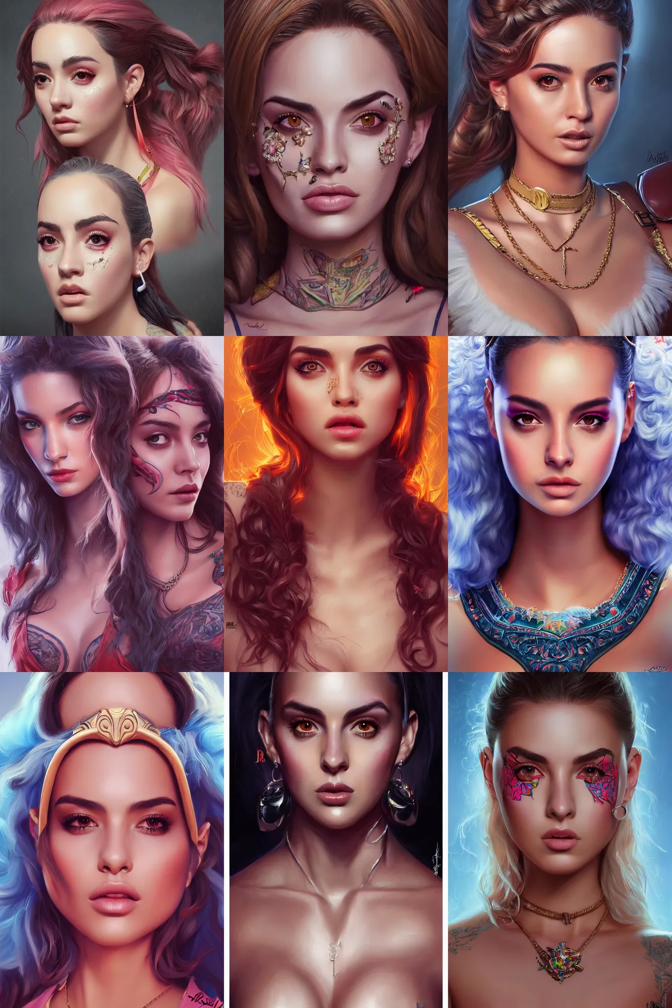 Prompt: rosalia, j balvin and bad bunny, highly detailed, highly detailed, digital painting, trending on artstation, concept art, sharp focus, illustration, art by artgerm, old masters, maher morcos