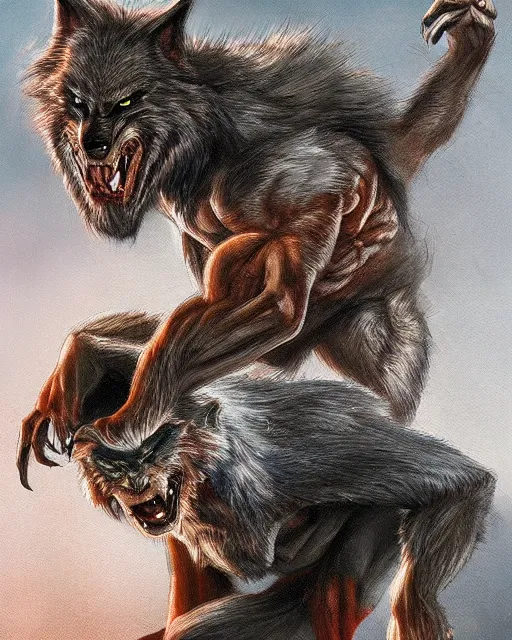 Image similar to werewolf concept designs by Rick Baker, highly detailed, Oil Painting, trending on artstation