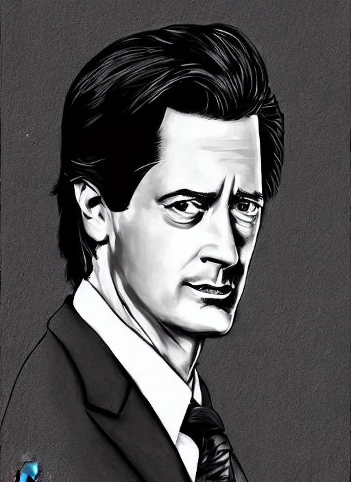 Prompt: portrait of kyle maclachlan as dale cooper by birney lettick