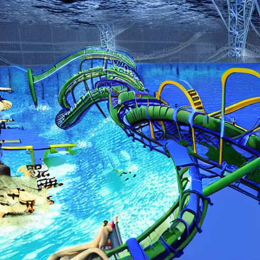 Image similar to underwater roller coaster, photorealistic, detailed