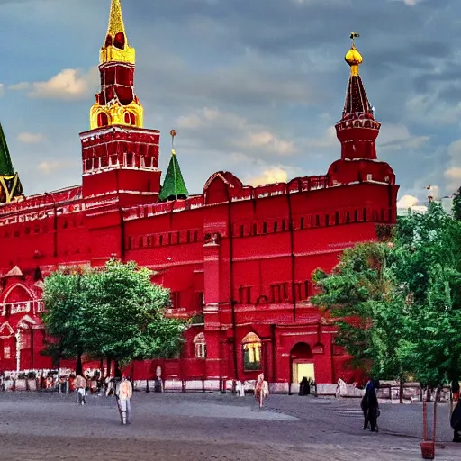 Image similar to high quality image of Red Square in Moscow in flame, detailed, realism