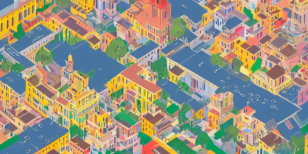 Prompt: !! photography isometric!! rome in a sunny day, artwork by tooth wu, colorful contrast,!!!! very coherent!!!!, dark shadow, thick lineart