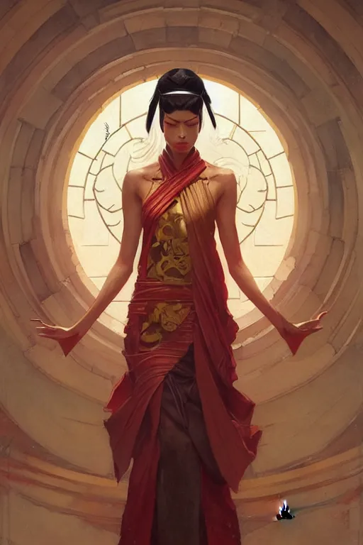 Image similar to temple, taoism, painting by greg rutkowski, j. c. leyendecker, artgerm