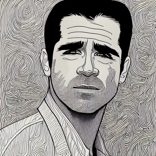 Prompt: “ colin farrell retro minimalist portrait by jean giraud, moebius starwatcher, high detail, intricate linework, sharp, smooth face, colors, comic, 8 k ”