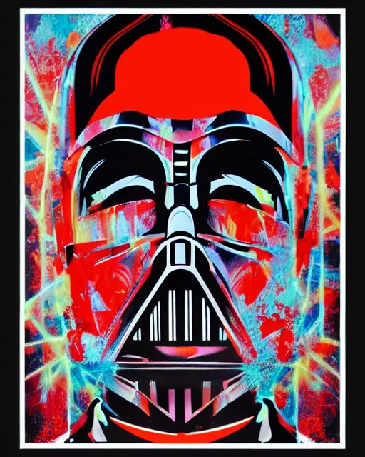 Prompt: Tristan Eaton, maximalism, darth vader, double exposure