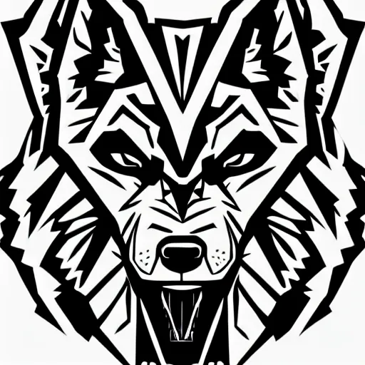 Image similar to a black and white vector based illustration of a wolf, created in Adobe illustrator and Coreldraw, in the style of Akira, black ink shading on white background, smooth and clean vector curves, no jagged lines, vinyl cut ready