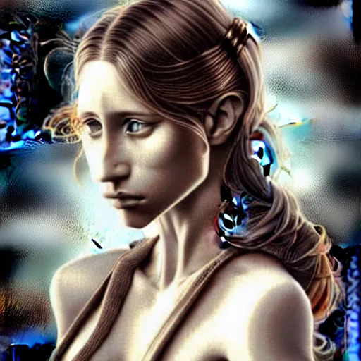 Image similar to in the style of rob hefferan, artgerm, beautiful taissa farmiga, steampunk, elegant pose, middle shot waist up, symmetrical face symmetrical eyes, cinematic lighting, detailed realistic eyes, short neck, insanely detailed and intricate elegant