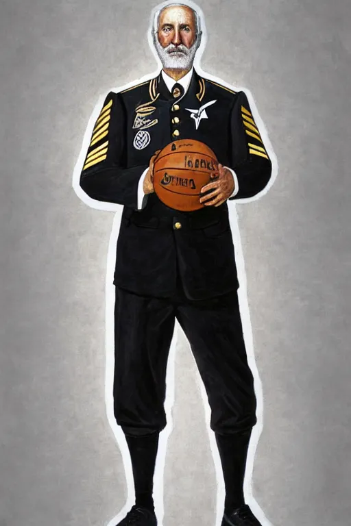 Image similar to full body portrait of the dictator of the san antonio spurs, 1 8 8 9, in full military garb, silver, black, white, greg popovich, oil on canvas by william sidney mount, trending on artstation