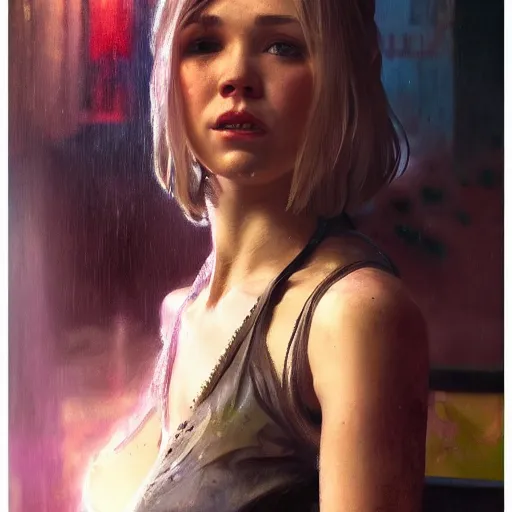 Image similar to really old hanna montana, full figure, long shot hyperrealistic portrait, bladerunner street, art of elysium by jeremy mann and alphonse mucha, fantasy art, photo realistic, dynamic lighting, artstation, poster, volumetric lighting, very detailed face, 4 k, award winning