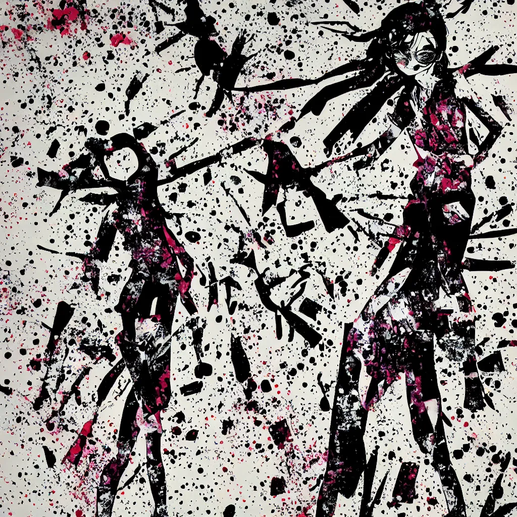 Image similar to girl figure, abstract, jet set radio artwork, ryuta ueda artwork, cryptic, rips, spots, asymmetry, stipple, lines, glitches, color tearing, pitch bending, stripes, dark, ominous, eerie, hearts, minimal, points, otomo katsuhiro artwork, technical, natsumi mukai artwrok, folds