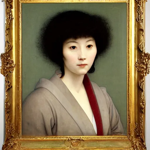 Prompt: portrait painting of yamaguchi momoe, by jan van eyck, tom bagshaw, jean delville, william bouguereau, albrecht durer