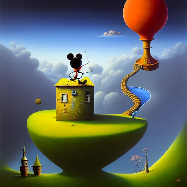 Prompt: gediminas pranckevicius an oil on canvas portrait painting of mickey mouse, surrealism, surrealist, cosmic horror, rob gonsalves, high detail