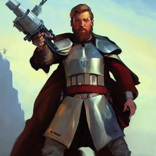 Image similar to greg manchess portrait painting of armored obi wan kenobi as overwatch character, medium shot, asymmetrical, profile picture, organic painting, sunny day, matte painting, bold shapes, hard edges, street art, trending on artstation, by huang guangjian and gil elvgren and sachin teng