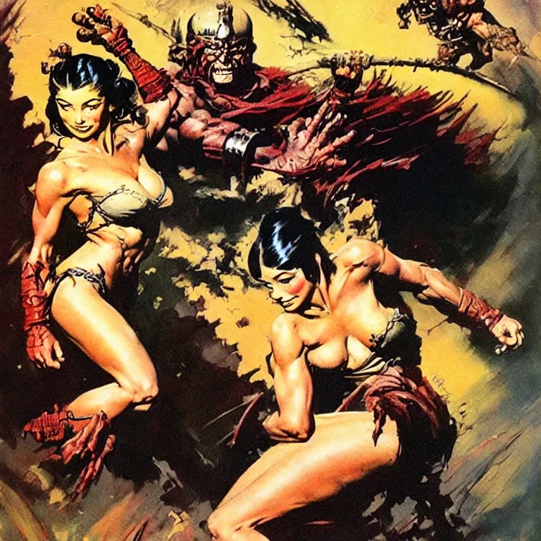 Image similar to artwork by frank frazetta