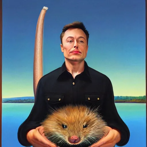 Image similar to an extremely realistic surrealism painting of an elongated!!!! muskrat!!!! with the face of ((((((((elon musk)))))))), 8k, ultra realistic