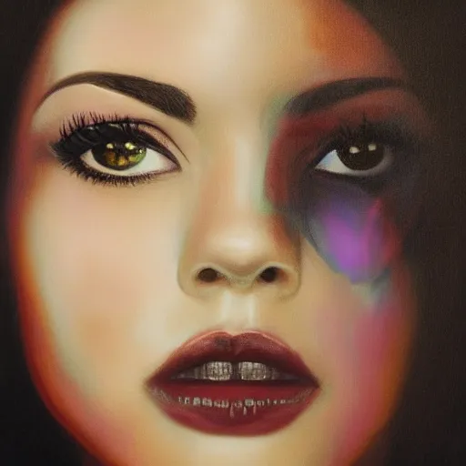 Image similar to a face portrait of marina diamandis, fantasy setting, stone face, dim colors, soft lighting, atmospheric, cinematic, moody, in the style of diego koi, gina heyer, luiz escanuela, art by alyssa monk, hyperrealism, rule of thirds, golden ratio, oil on canvas