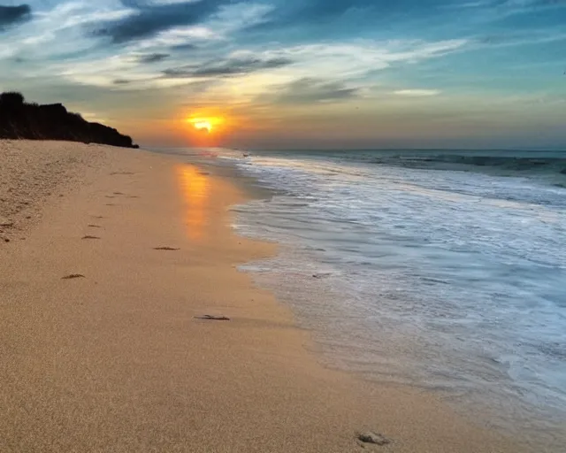 Image similar to low angle shot of empty beach, sunrise, cinematography by jim jarmusch