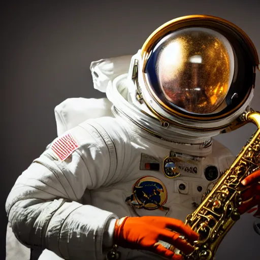 Prompt: astronaut doing jazz saxophone improvisation, 4k photography, space