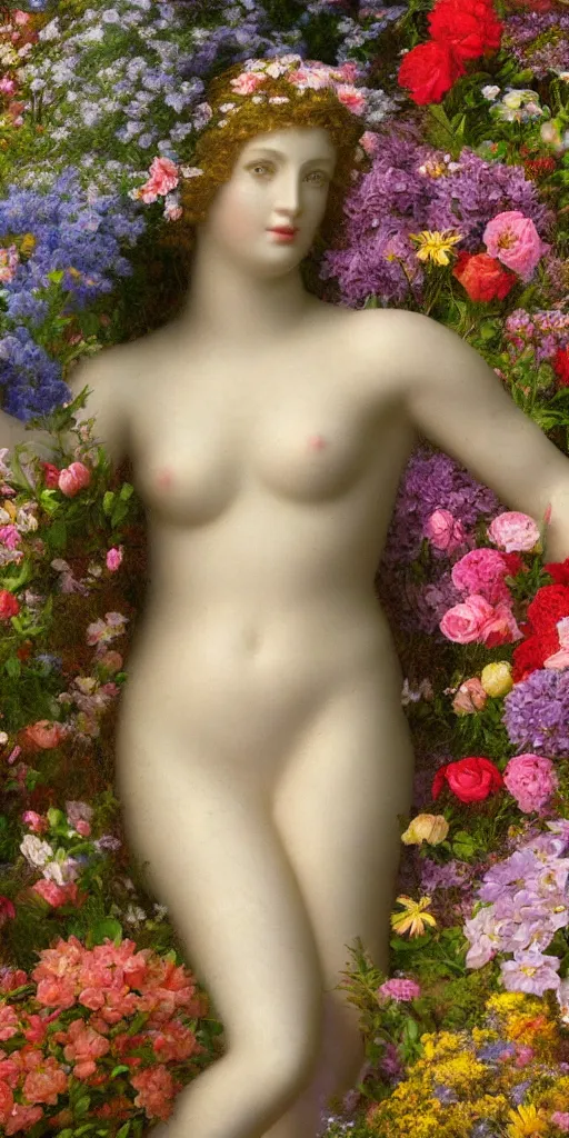 Prompt: high definition, digital, hyperreal, 2 k, tilt - shift, aphrodite, goddess of love, surrounded by flowers, in the style of a painting