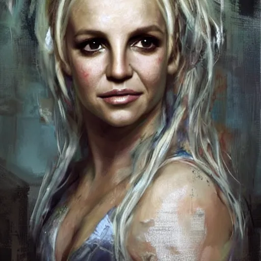 Image similar to britney spears as daenerys targaryen morphed together, hybrid, jeremy mann painting