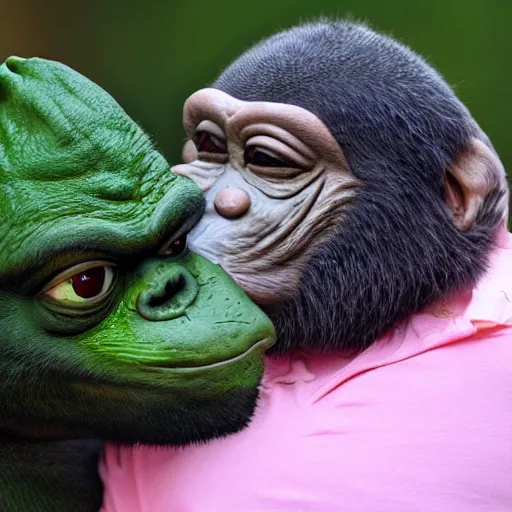 Image similar to ape kissing pepe