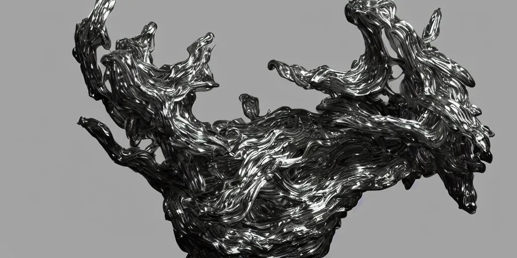 Image similar to 3 d render of an organic sculpture, chrometype, liquid metal, neotribal, raytraced, volumetric lightning, 8 k, by zhelong xu and innate studio