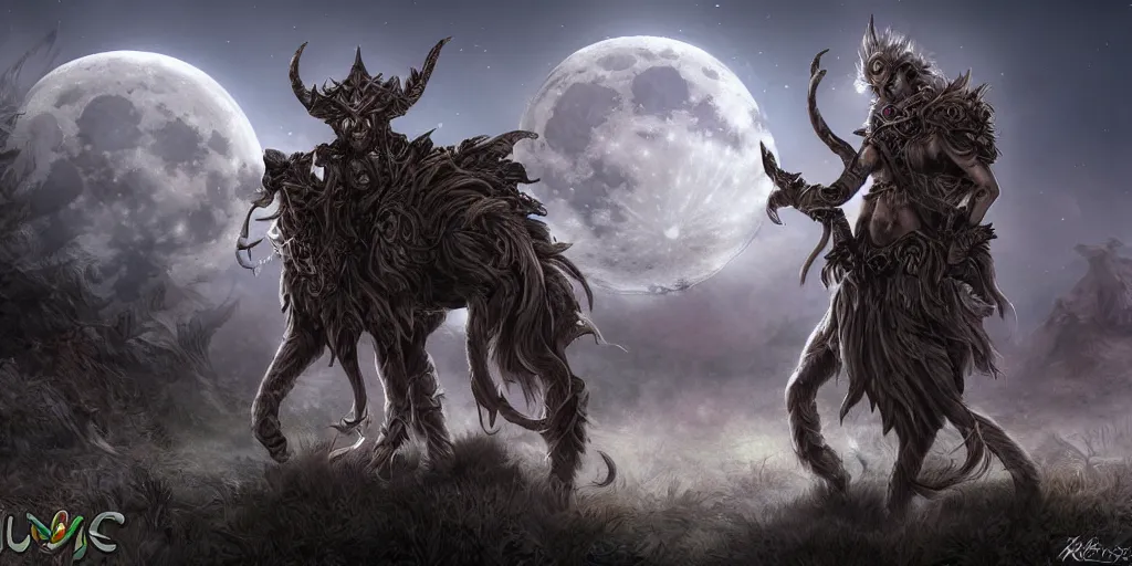 Image similar to moon druid fantasy apocalypse, digital art, 4 k, mmo