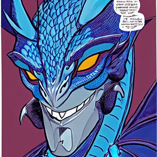 Image similar to half - length porrtrait of a medieval fantasy male anthropomorphic blue dragon with electrcity magic, fantasy, d & d, high details, art by phil noto and frank miller