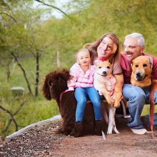 Image similar to a cute dog sitting next to a family