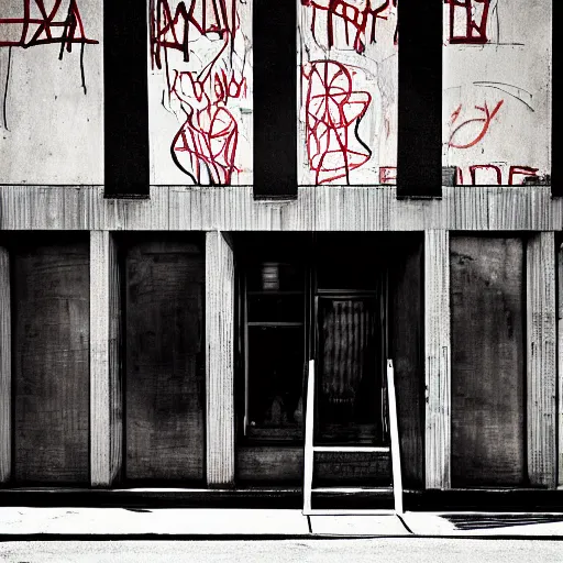 Image similar to a building designed by michel basquiat, photograph, 8 0 mm focal, highly detailed