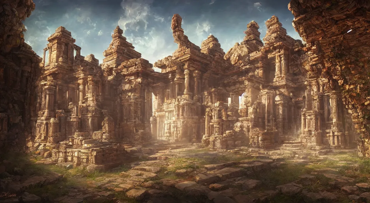 Prompt: a beautiful painting of a ancient temple on another world by sam spratt | wide angle | unreal engine :. 3