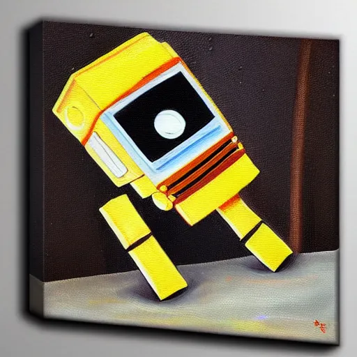 Image similar to funny robot painting a canvas, highly detailed, photorealism