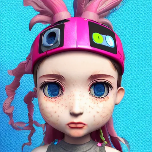 Image similar to a digital painting of a girl with a fish on her head, chibi, by antonio mello, 3 d nft, nendoroid 3 d, cyberpunk artm, cgsociety, seapunk, anime aesthetic, rendered in maya