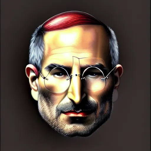 Image similar to apples arranged in the shape of a face resembling steve jobs, fantasy, intricate, elegant, highly detailed, lifelike, photorealistic, digital painting, artstation, illustration, smooth, sharp focus, art by giuseppe arcimboldo