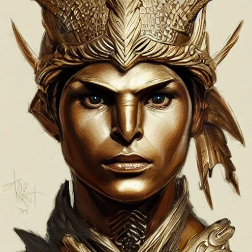 Image similar to greek god of hamburgers, claudia black, art by artgerm and greg rutkowski and magali villeneuve, bronze greek armor, owl crown, d & d, fantasy, intricate, portrait, highly detailed, headshot, digital painting, trending on artstation, concept art, sharp focus, illustration