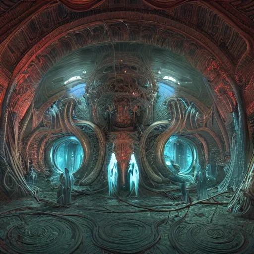 Prompt: photorealistic eldritch honeypunk alien architecture in the style of gustave dore and michael whelan. hyperdetailed photorealism, 1 0 8 megapixels, amazing depth, high resolution, 3 d shading, 3 d finalrender, 3 d cinematic lighting, glowing rich colors, psychedelic overtones, artstation concept art.