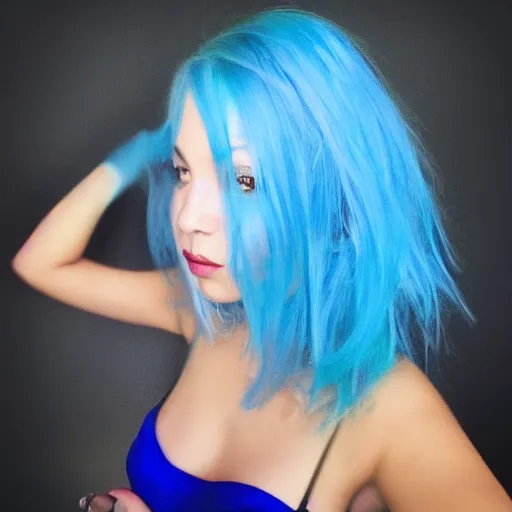 Prompt: shy girl with blue hair, instagram profile picture