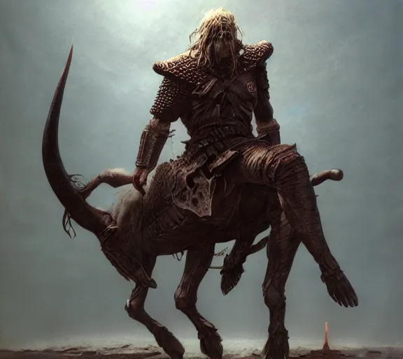 Image similar to minotaur warrior concept, beksinski, wayne barlowe, adrian smith fantasy art, the hobbit art, lord of the ring art, the witcher concept art, trending on artstation, game of throne art