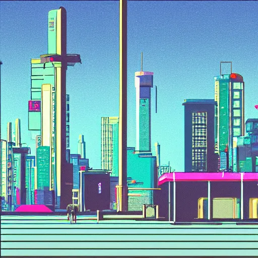 Image similar to a post - cyberpunk landscape in the style of hiroshi nagai