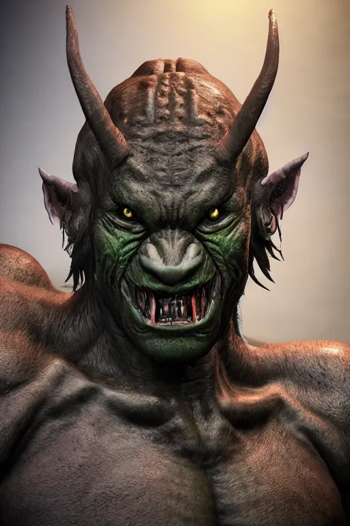 Prompt: full shot, humanoid orc demon alien wolf mash - up, photorealistic, 8 k uhd, unreal engine 5 rendered, portrait, extremly detailed, hyper realistic, extremely detailed, colorful by wayne barlowe