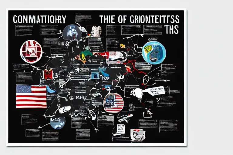 Prompt: a poster representing the relationships between various conspiracy theories, detailed