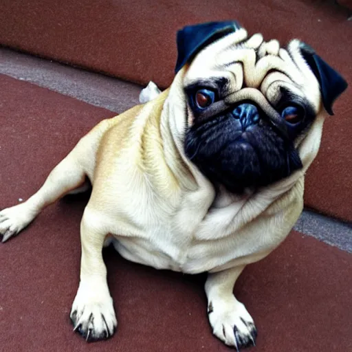 Image similar to the world's most ugliest pug, extreme amount of folds, mangled teeth