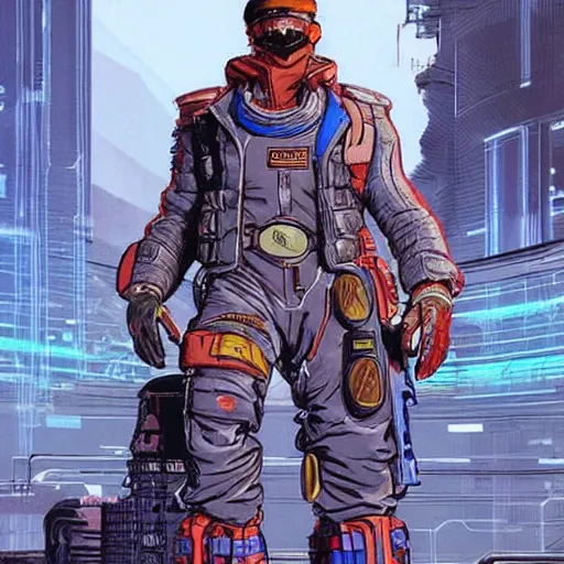 Image similar to Gregory. Apex legends cyberpunk wrestler. Concept art by James Gurney and Mœbius.