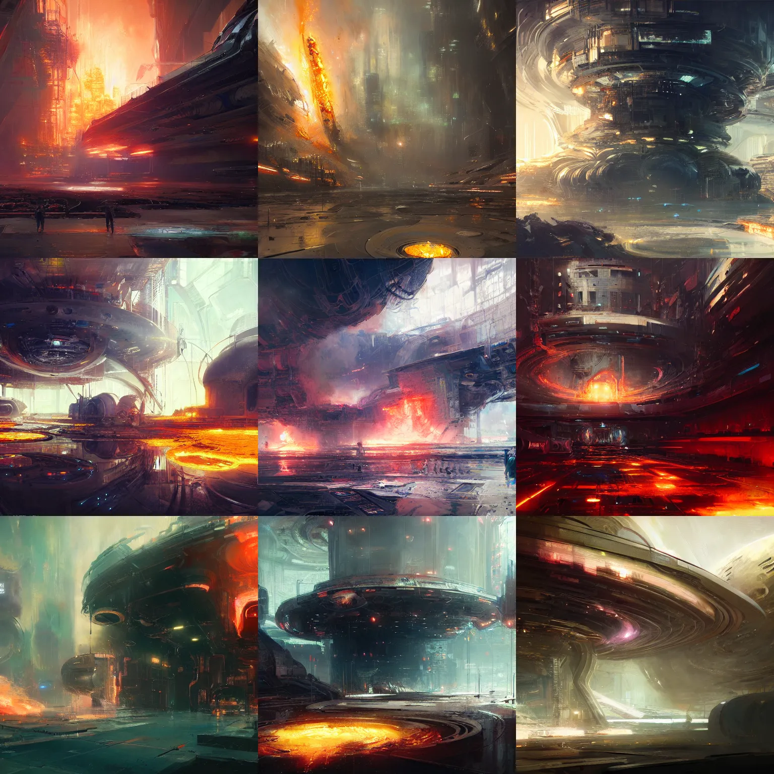 Prompt: ring spaceport structure around wormwhole on fire, space, jeremy mann, wadim kashin