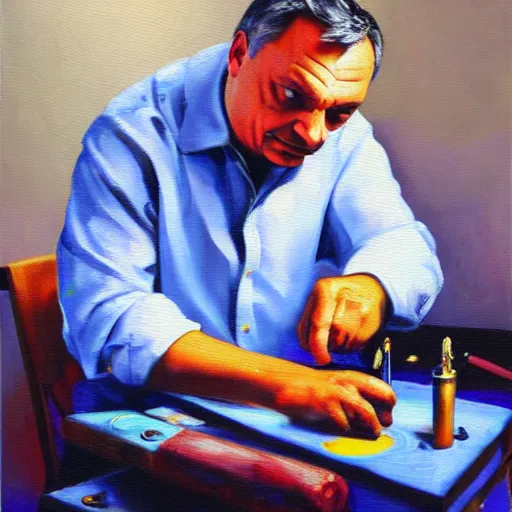 Image similar to viktor orban soldering, oil painting