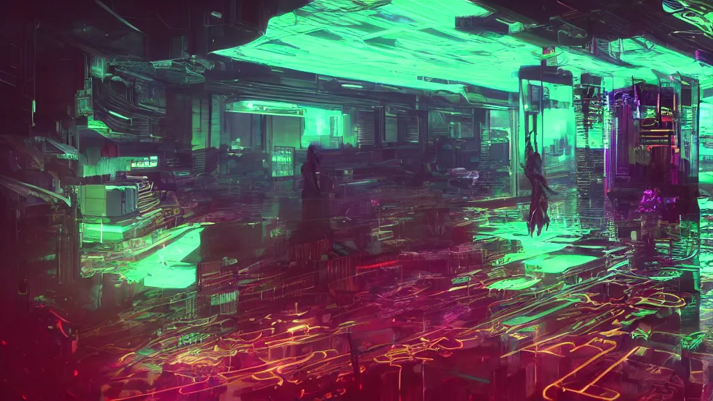 Image similar to glitchcore cyberpunk neon ghosts and spirits floating in a liminal space, dreamcore, surreal dream-like atmosphere, cinematic lighting, photorealistic, hyperrealism, hyperrealistic, 8k ultraHD octane render