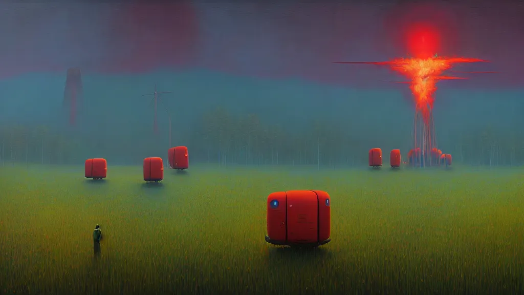 Image similar to Nuclear Nature harmony; by Oswaldo Moncayo; by Simon Stålenhag, oil on canvas; Art Direction by James Cameron; Location: Quito Ecuador 4K, 8K; Ultra-Realistic Depth Shading