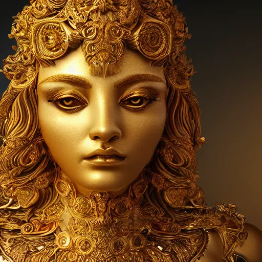 Prompt: goddess made of golden marble, beautiful face, hyper detailed, flowing psychadelic background intricate and detailed, ornate 8 k gorgeous intricate detailed, octane render