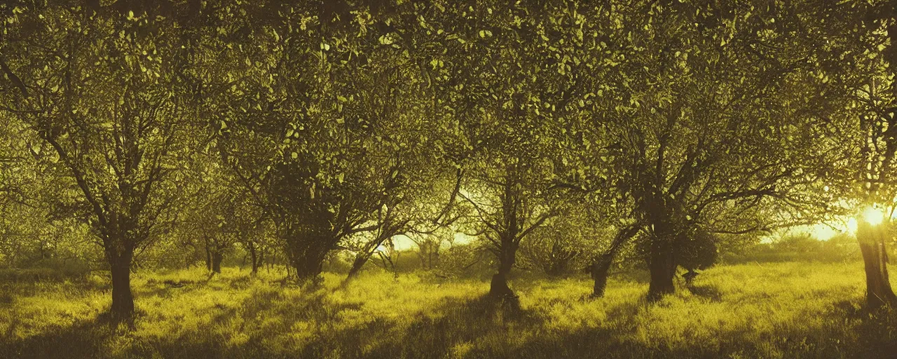 Image similar to wide shot of a meadow of spaghetti growing on trees, canon 5 0 mm, cinematic lighting, photography, retro, film, kodachrome